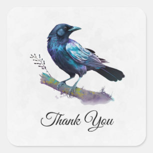 Beautiful Raven on a Tree Branch Thank You Square Sticker