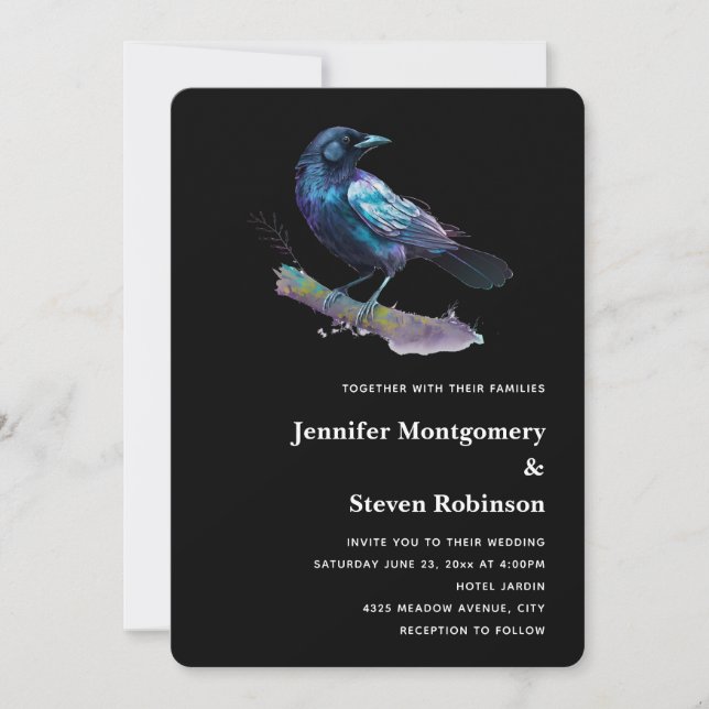 Beautiful Raven on a Tree Branch Wedding Invitation (Front)