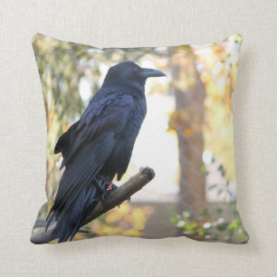 Beautiful Raven Perched On Branch Throw Pillow