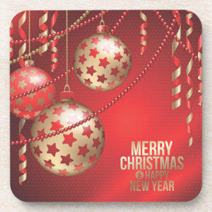 Beautiful Red and Golden Christmas Balls Coaster