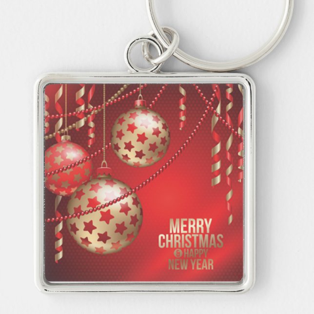 Beautiful Red and Golden Christmas Balls Keychain (Front)