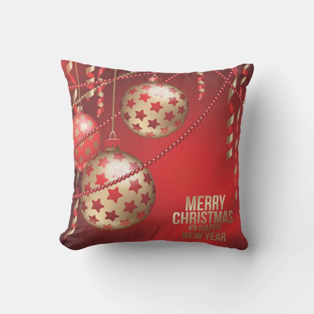 Beautiful Red and Golden Christmas Balls Square Throw Pillow (Front)