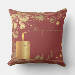 Beautiful Red and Golden Christmas Square Throw Pillow