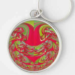 Beautiful Red and Green Texture Color Abstract Art Keychain