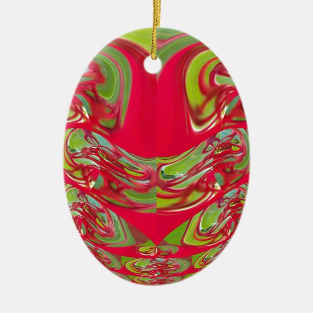 Beautiful Red and Green Texture Colour Abstract Ar Ceramic Ornament (Front)