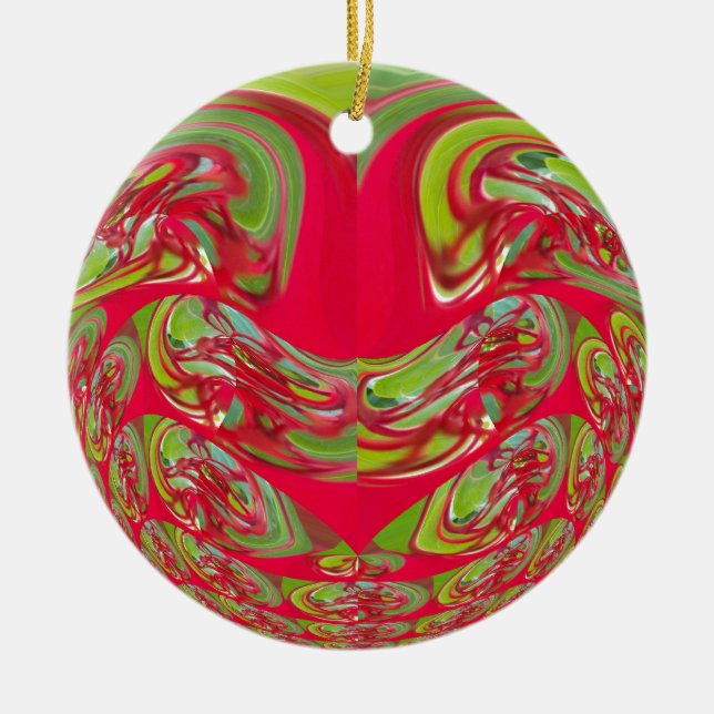 Beautiful Red and Green Texture Colour Abstract Ar Ceramic Ornament (Front)