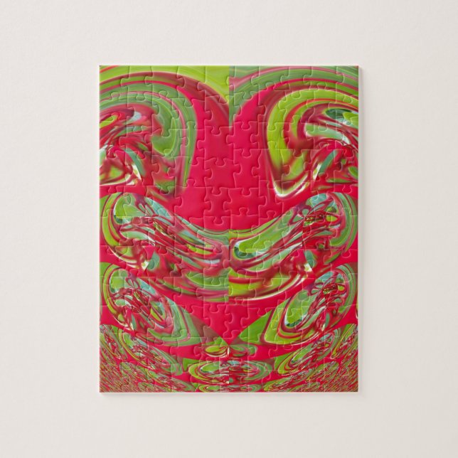 Beautiful Red and Green Texture Colour Abstract Ar Jigsaw Puzzle (Vertical)