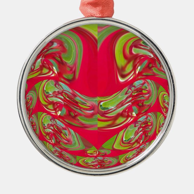 Beautiful Red and Green Texture Colour Abstract Ar Metal Ornament (Front)