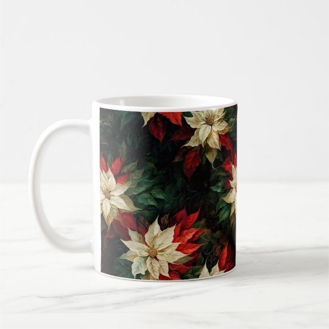 Beautiful Red and White Poinsettias Coffee Mug (Left)