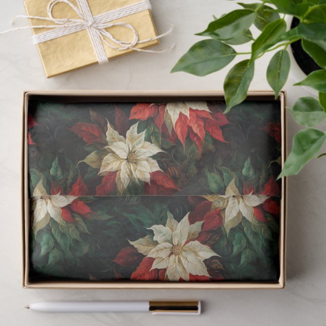 Beautiful Red and White Poinsettias Tissue Paper (Gift)