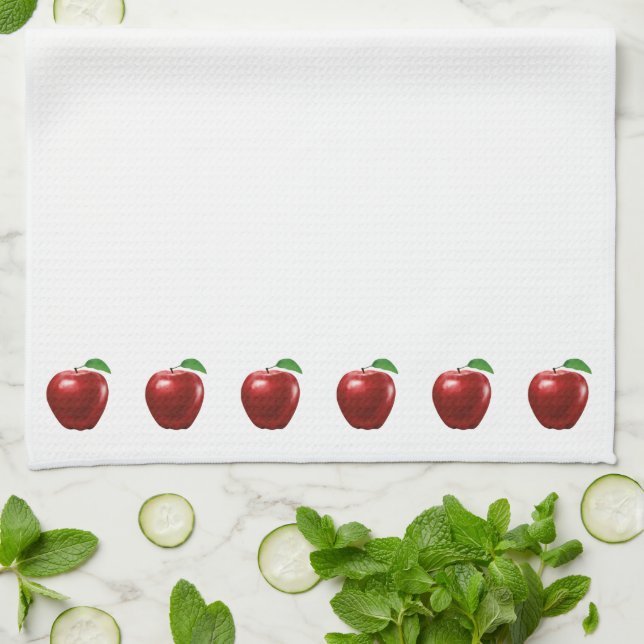 Beautiful Red Apples on White Kitchen Towel (Folded)