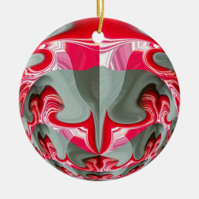 Beautiful Red ash grey geometric motif ART design Ceramic Ornament (Front)