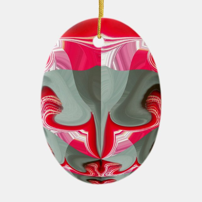 Beautiful Red ash grey geometric motif ART design Ceramic Ornament (Front)