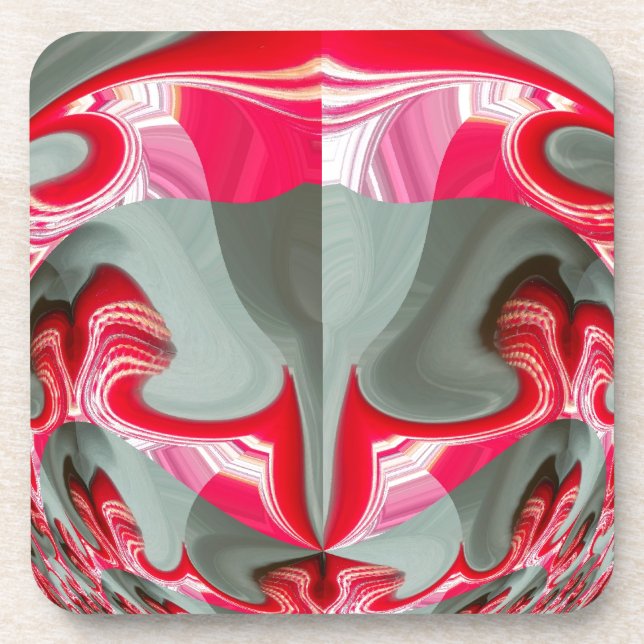 beautiful Red ash grey geometric motif ART design Coaster (Front)