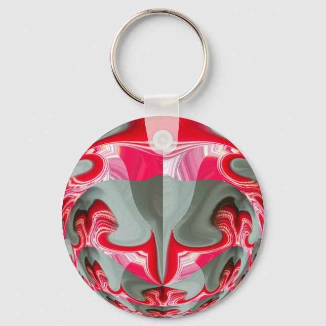 beautiful Red ash grey geometric motif ART design Keychain (Front)