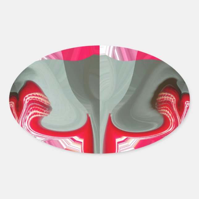 beautiful Red ash grey geometric motif ART design Oval Sticker (Front)