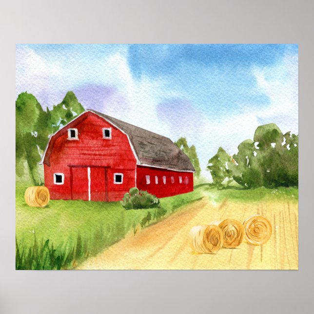 Beautiful red barn at the farm   poster (Front)