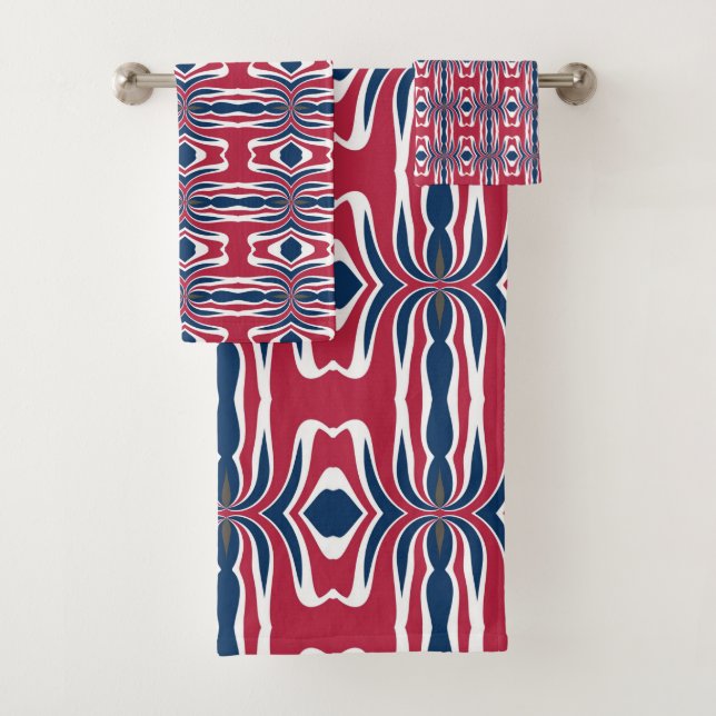 Beautiful red blue & white colourful vector amazin bath towel set (Insitu)