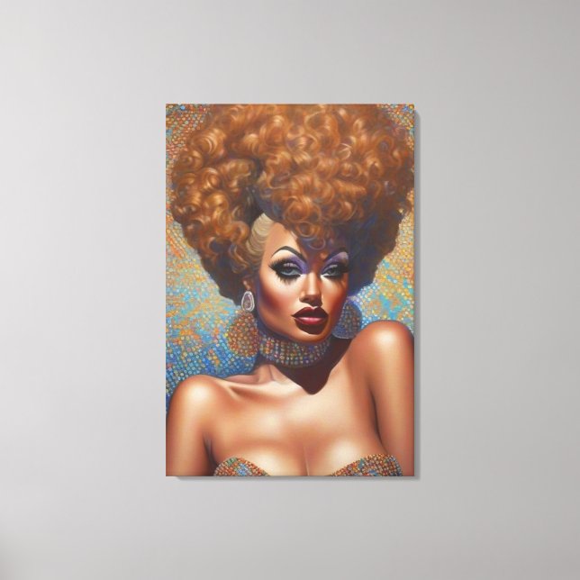Beautiful Red Bombshell Drag Queen Portrait Canvas Print (Front)