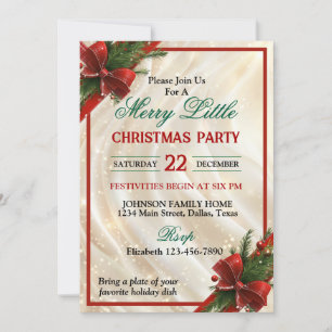 Beautiful Red Bow and Ribbon Christmas Party Invitation