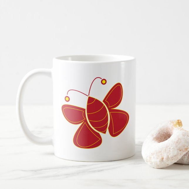 Beautiful Red Butterfly Coffee Mug (With Donut)