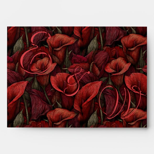 Beautiful Red Calla Lilies Flower Minimalist  Envelope (Front)