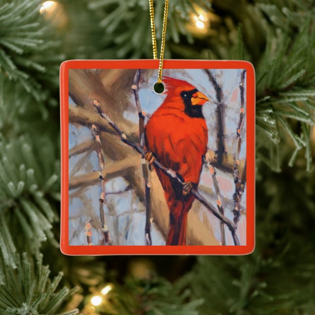 Beautiful Red Cardinal Bird In Tree  Ceramic Ornament (Tree)