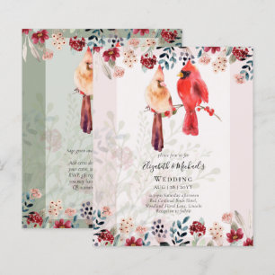 Beautiful RED CARDINAL Birds Wedding Invitation
