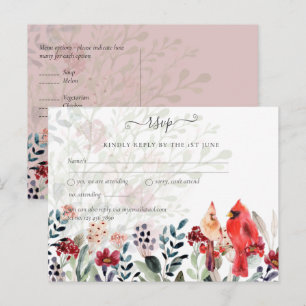 Beautiful RED CARDINAL Birds Wedding Postcard