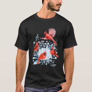 Beautiful Red Cardinal Birds Winter Scene For Chri T-Shirt