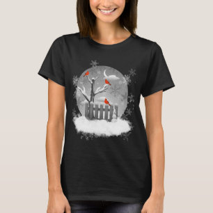 Beautiful Red Cardinal Birds Winter Scene  T-Shirt