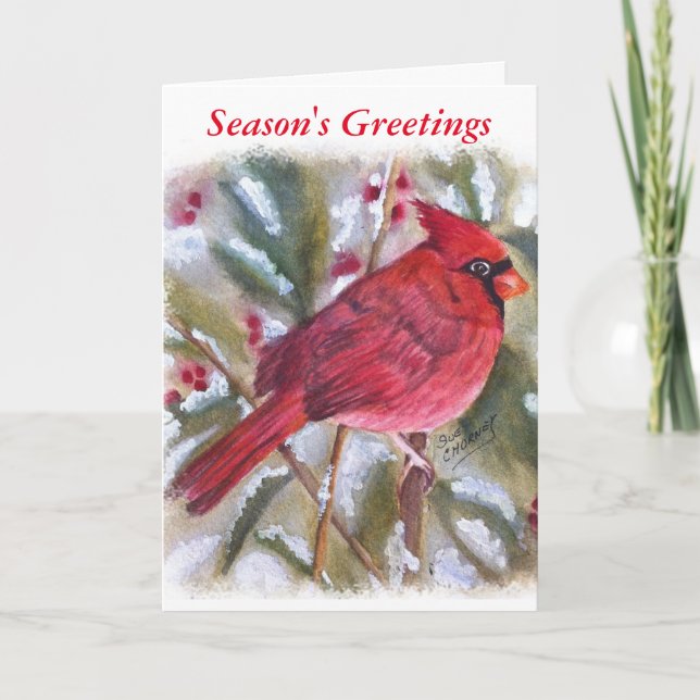 BEAUTIFUL RED CARDINAL HOLIDAY CARD (Front)