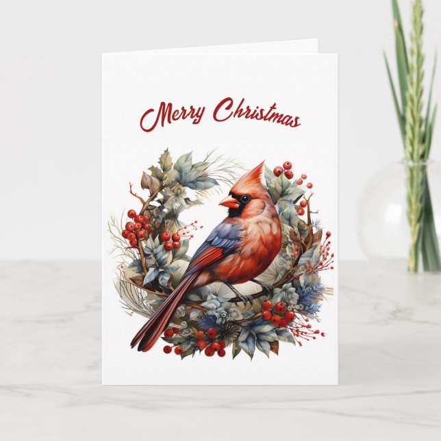 Beautiful Red Cardinal Illustration Christmas  Card (Front)