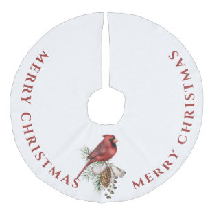 Beautiful Red Cardinal, Merry Christmas  Faux Linen Tree Skirt