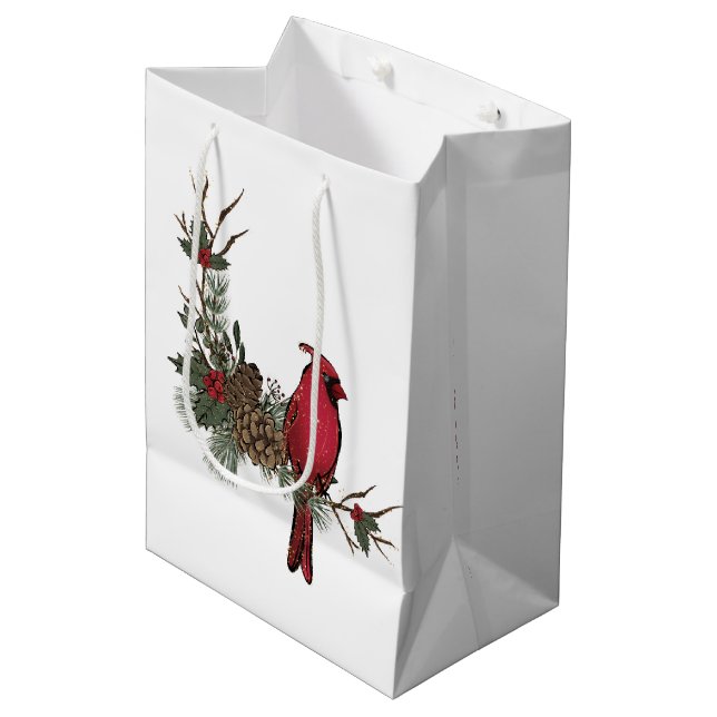 Beautiful Red Cardinal On A Branch Christmas Medium Gift Bag (Front Angled)