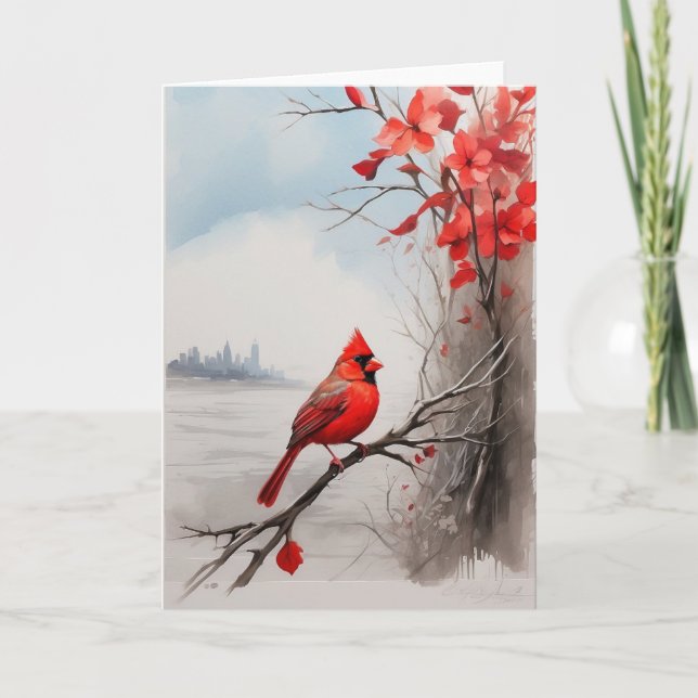 Beautiful Red Cardinal Perched on Tree Limb Blank Card (Front)