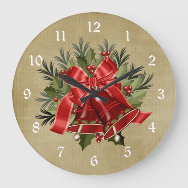 Beautiful Red Christmas Bells Holiday Wall Clock (Front)