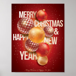 Beautiful Red Christmas & New Year Greeting Poster