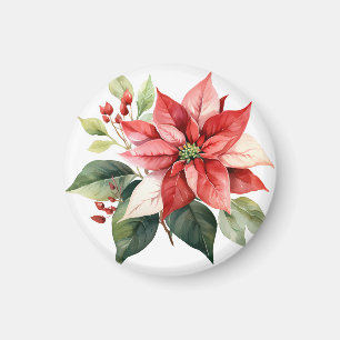 Beautiful Red Christmas Poinsettia Magnet