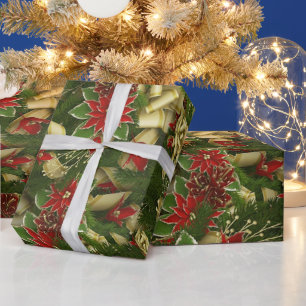 Beautiful Red Christmas Poinsettia Pattern  Wrapping Paper