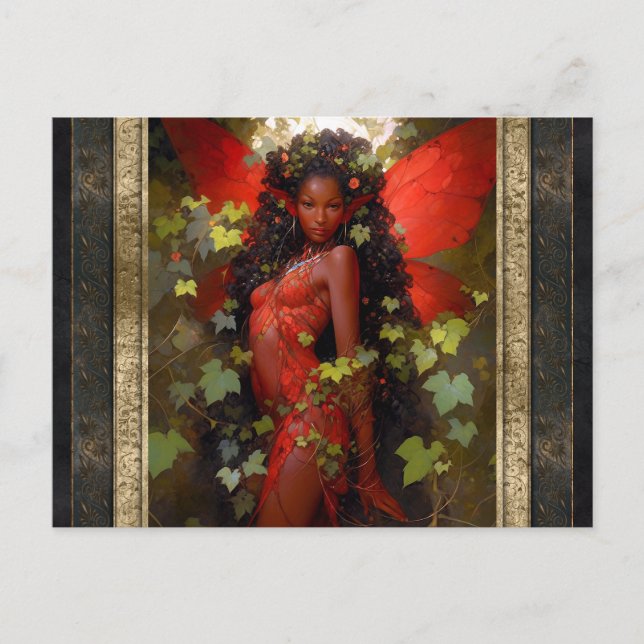 Beautiful Red Fairy Woman Fantasy Art Postcard (Front)