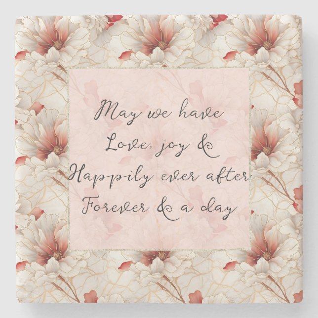 Beautiful Red Floral Romantic Wedding Stone Coaster (Front)