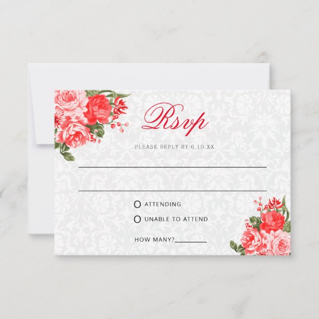 Beautiful Red Floral - RSVP / Meal Choice Card (Front)