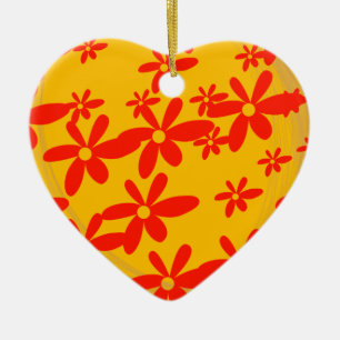 beautiful red flower with yellow background ceramic ornament