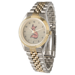 Beautiful Red Fox Black Numbers Watch