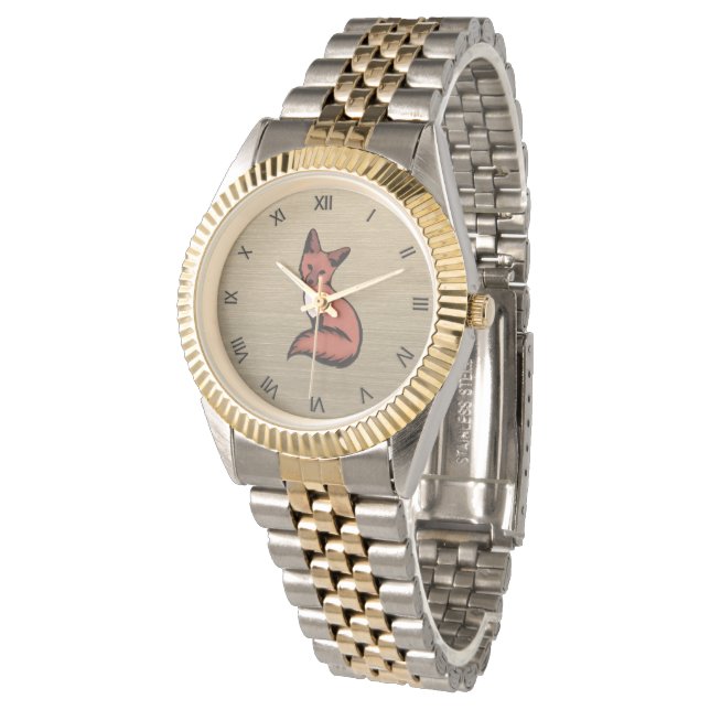 Beautiful Red Fox Roman Numerals Watch (Angled)