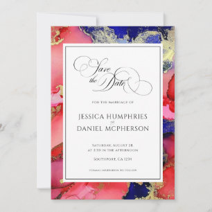 Beautiful Red Gold Purple Abstract Wedding Flat Save The Date