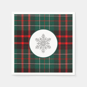 Beautiful Red & Green Christmas Plaid Snowflake   Napkin