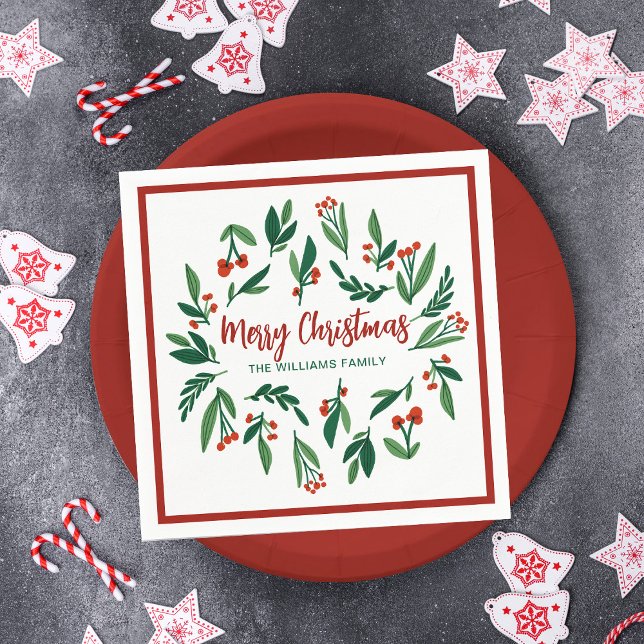 Beautiful Red Green Holly Berry Custom Christmas Napkin (Creator Uploaded)