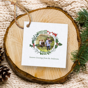 Beautiful Red & Green Watercolor Christmas Wreath  Favour Tags